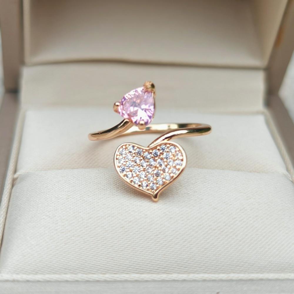 1 Piece Fashion Colorful Zircon Heart Shape Opening Adjustable Rings for Women Stackable Ring Jewelry Wedding Party Accessories
