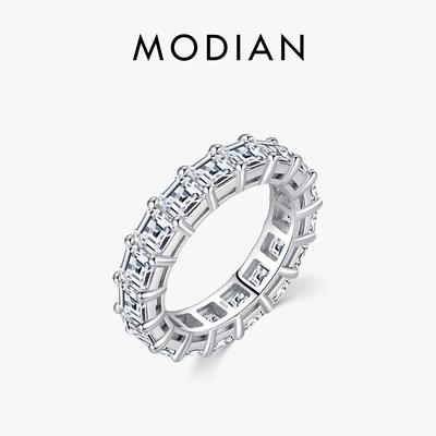 MODIAN 925 Sterling Silver Luxusní čtvercový zirkonový zásnubní prsten s broušením emerald pro ženy, výroční jemný šperk, dárky