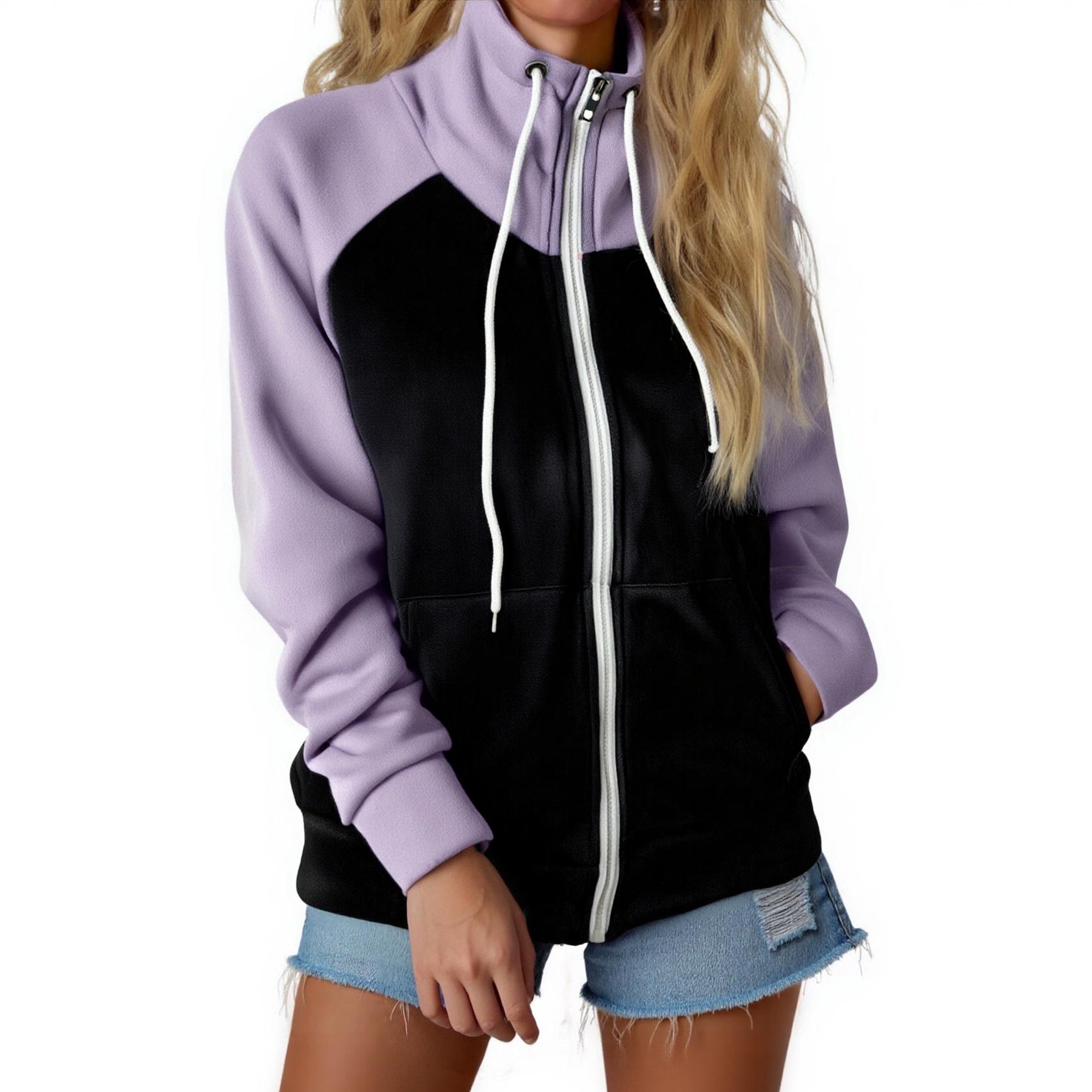 Women s Casual Loose Color Fleece Sweatshirt Top Jacket S