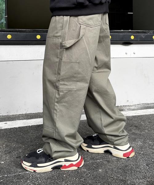 Keullako Cotton Carpenter Wide Work Pants (Khaki)
