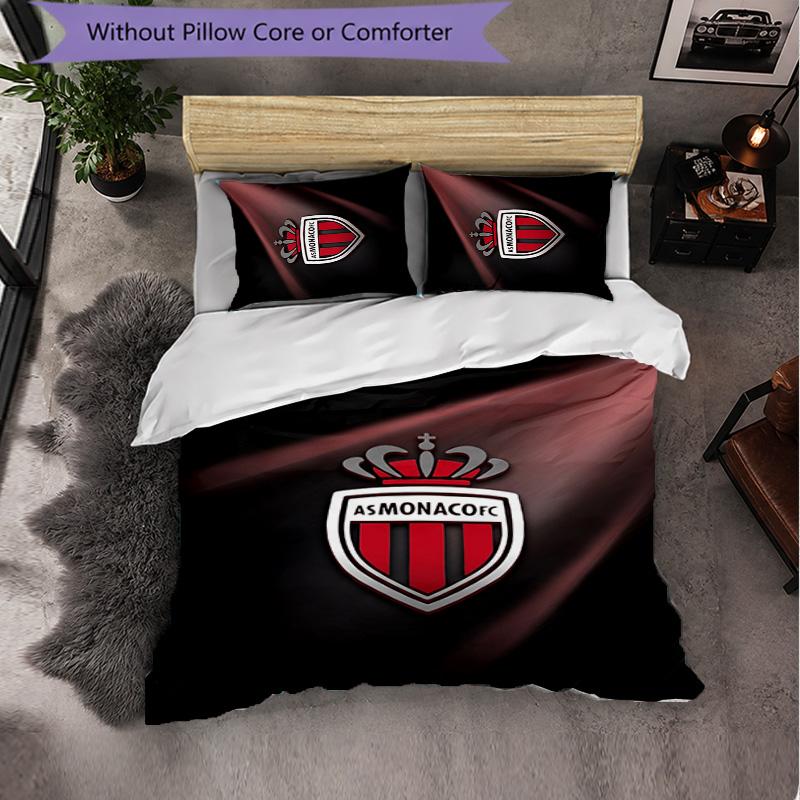 Monaco FC Themed Bedding 3Pcs Duvet Cover Set Decorative Bed Linen For Teen Room Home Decoration