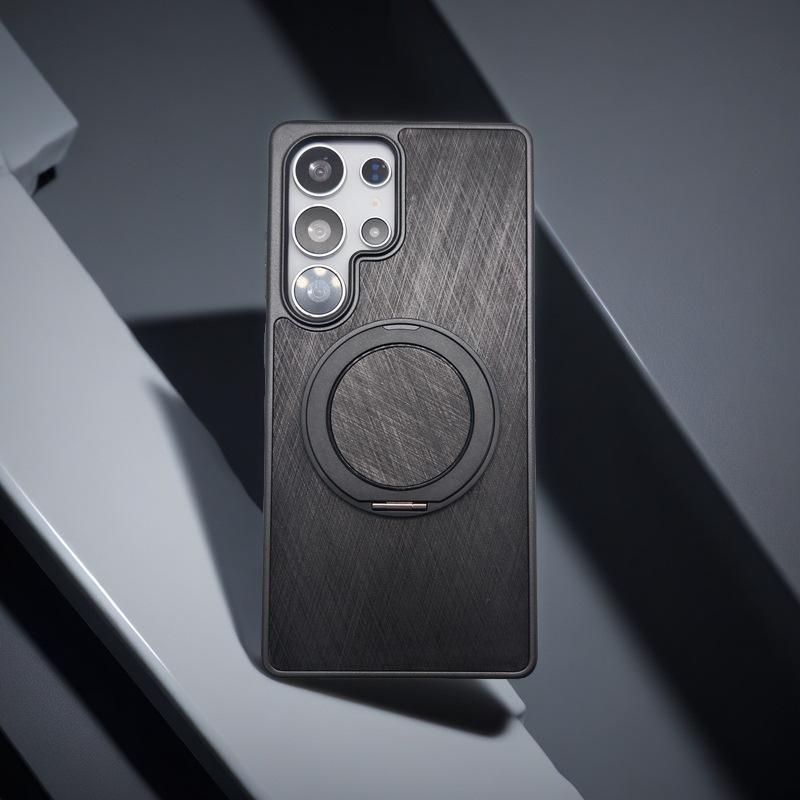 Suitable for Samsung S25ultra Mobile Phone Case Wood Grain 360 Rotating Magnetic Bracket Fashionable S25 Mobile Phone Protection Case