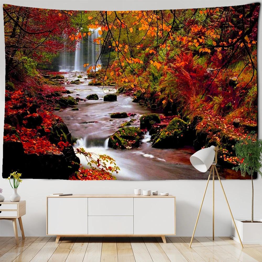 Beautifulautumn Nature Landscape Wall Tapestry Birch Liquidambar Tree Forest Cloth Tapestries Hippie Mandala