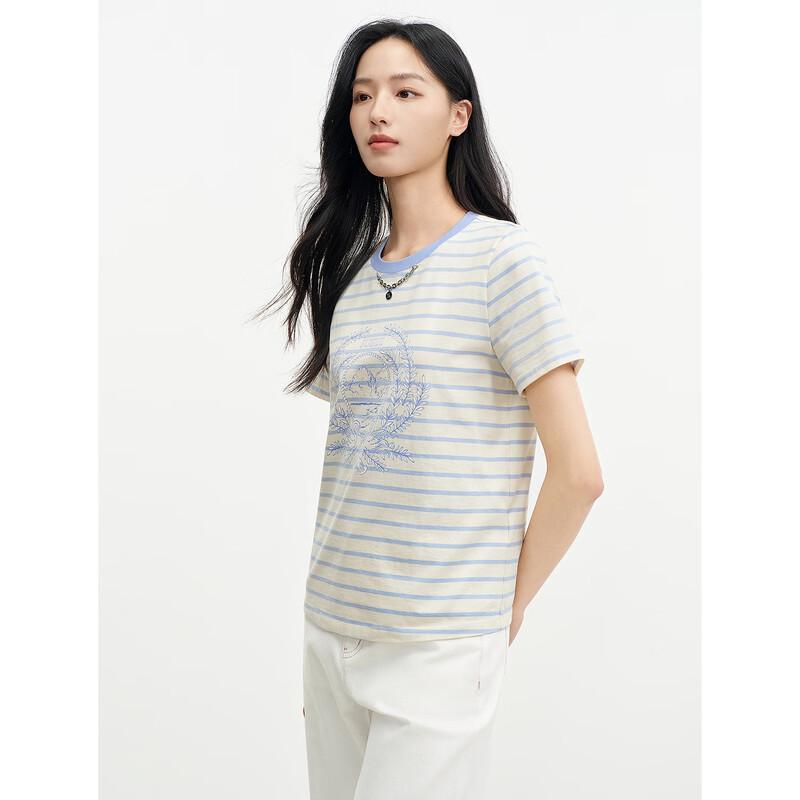 JUZUI Women's Nautical Striped Cotton T-Shirt