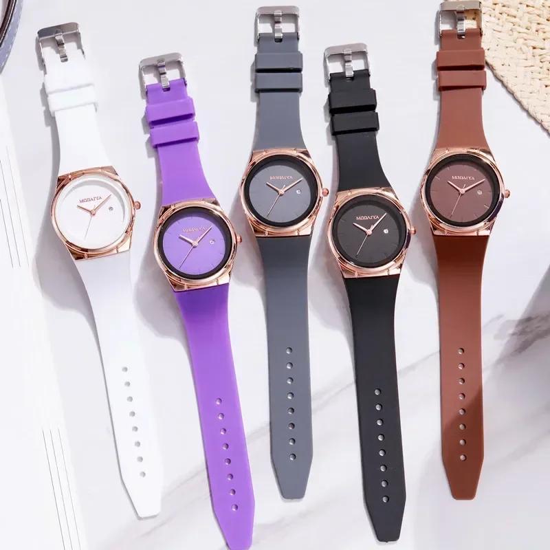 Fashion Women's Minimalist Calendar Quartz Watch Student WatchesSilicone Strap Wristwatch