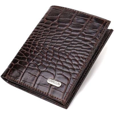 Compact Men's Wallet Made of Genuine Leather with Crocodile Embossing CANPELLINI 21871 Brown