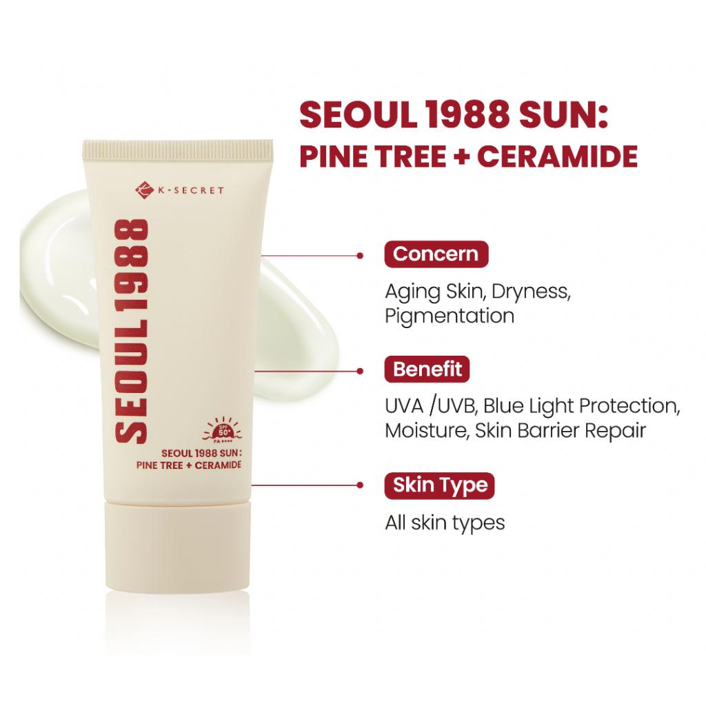 

Seoul 1988 Sun: Pine Tree + Ceramide SPF50+ PA++++ 50ml + RANDOM GIFT