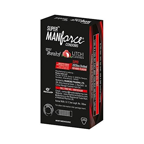 Manforce Litchi Flavoured Extra Dotted Condoms for Men10 Pcs X PACK OF 6 Lubricated Latex Condom for Enhanced Pleasure Intimate