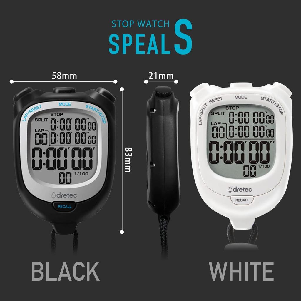 Dretec Stoppuhr mit austauschbarer Batterie, perfekt für W58 x T21 x H81mm, Großbildschirm, leicht ablesbar, 0,01-Sekunden-Genauigkeit, Runden-/Zwischenzeitfunktion, Batterie, Stumm,