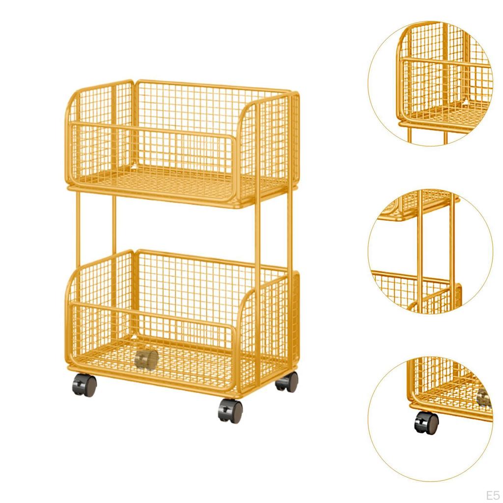 Cart Metal Wire Baskets with Wheels Iron Multipurpose Kitchen Fruit Basket Stand for Snacks Potatoes