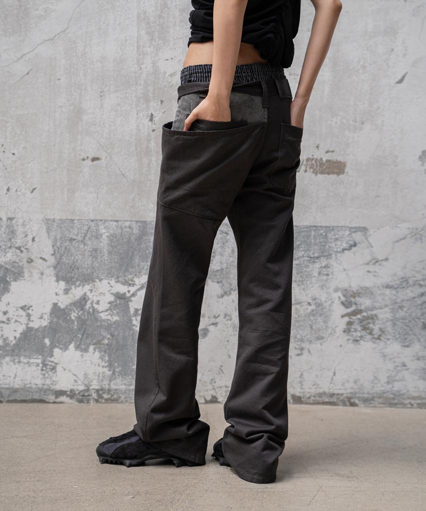 Mosan Contrast Bootcut Pants (Charcoal)