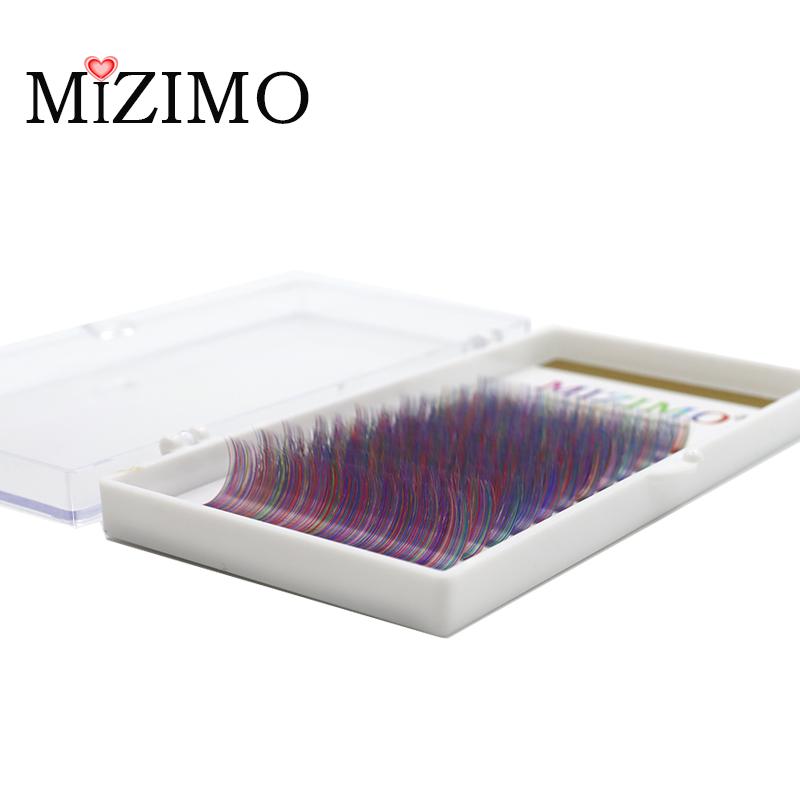 12 Reihen Regenbogenfarbene einzelne gepfropfte falsche Wimpern, Augen-Make-up, dramatische Bühnenwimpern. Natürlich, verlängert.8–15 mm 0,07/0,1 mm