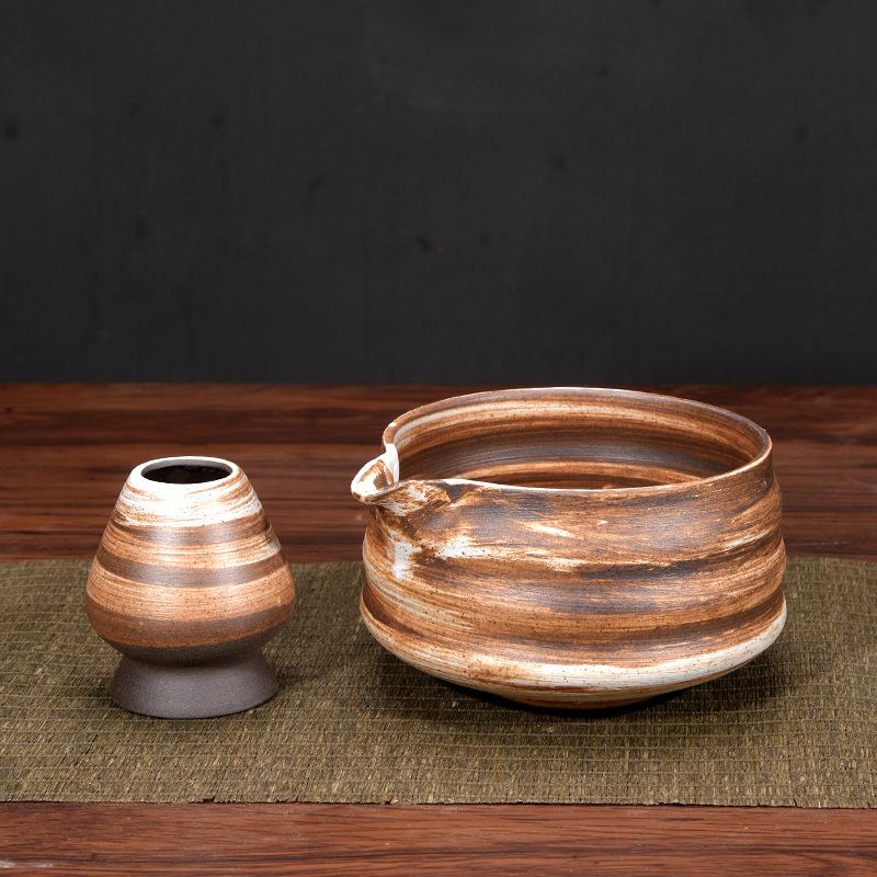 Hrubá keramická miska na matcha s hubičkou, Štětec na matcha nástroje, Japonská čajová miska, Šálek na matcha, Míchátko, Sada metliček na čaj