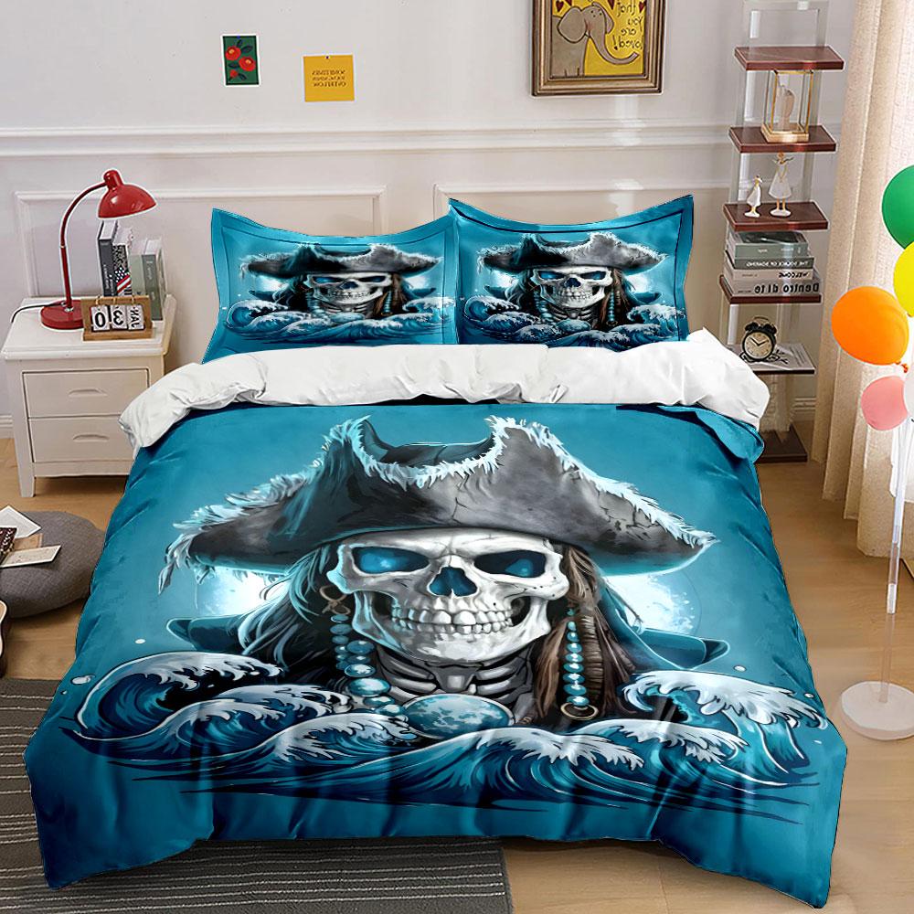Skull, pirate hat, ocean waves. Bedding sets Duvet cover sets Duvet covers Pillowcases(1 * Duvet Cover 2 * Pillowcases without duvet insert)