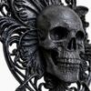 Halloween Skeleton Wall Art Black Skull Butterfly Wall Decors, Single-Form Plastic Plaque with Raised Relief and Intricate Scrolling Detail for