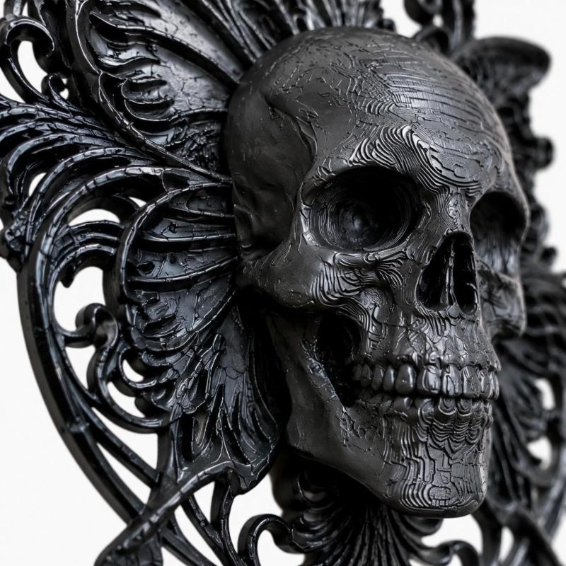 Halloween Skeleton Wall Art Black Skull Butterfly Wall Decors, Single-Form Plastic Plaque with Raised Relief and Intricate Scrolling Detail for