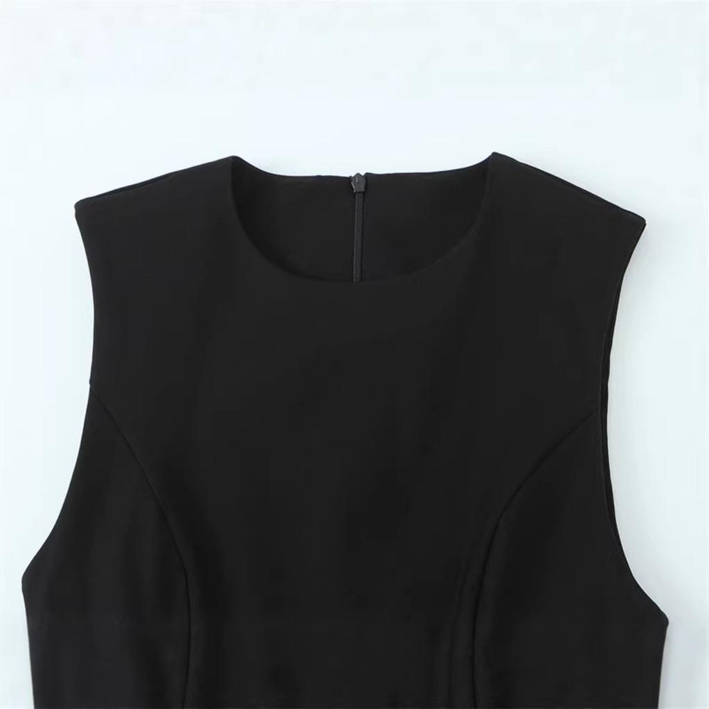 Dames Ronde Hals Mouwloze Mini Jurk Slim Fit Middelhoge Taille Streetwear Plooibodem Effen Jurk