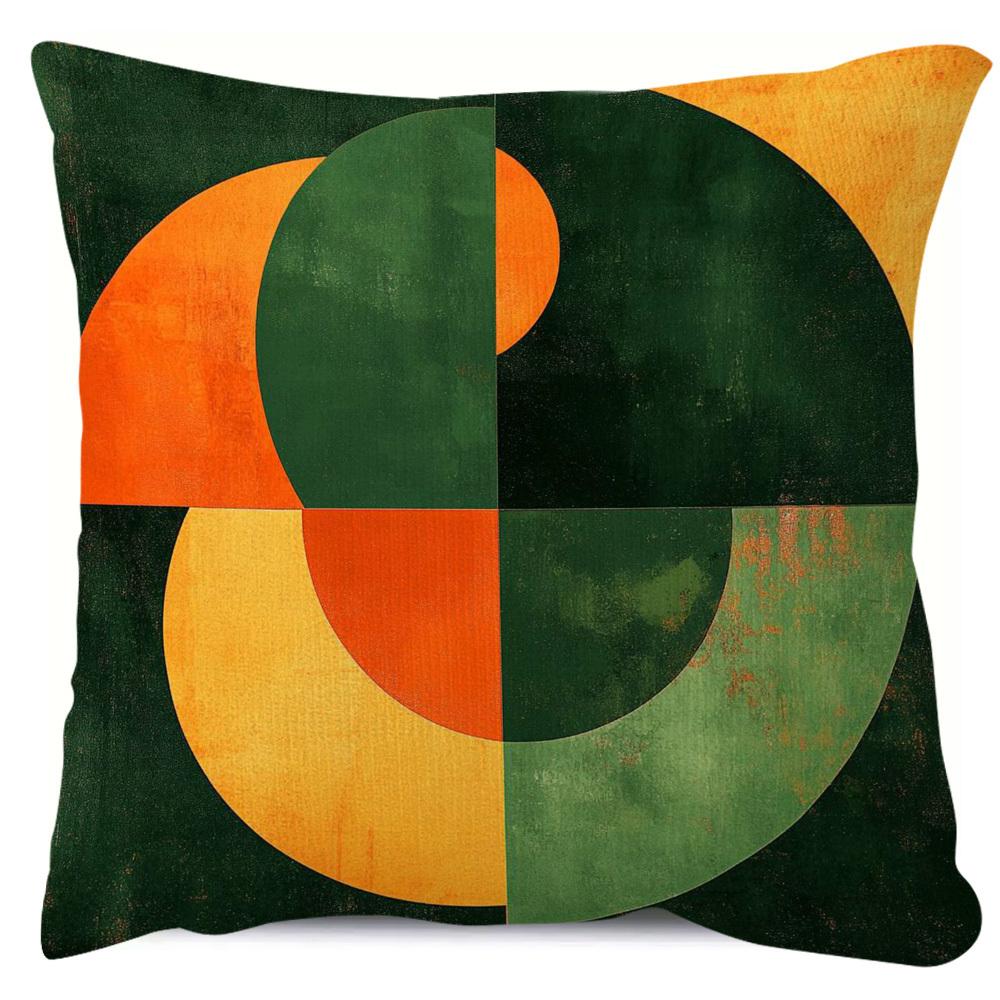 Double Sided Retro Geometric Pattern Throw Pillow Cover With Green And Orange Abstract Design For Home And Office
