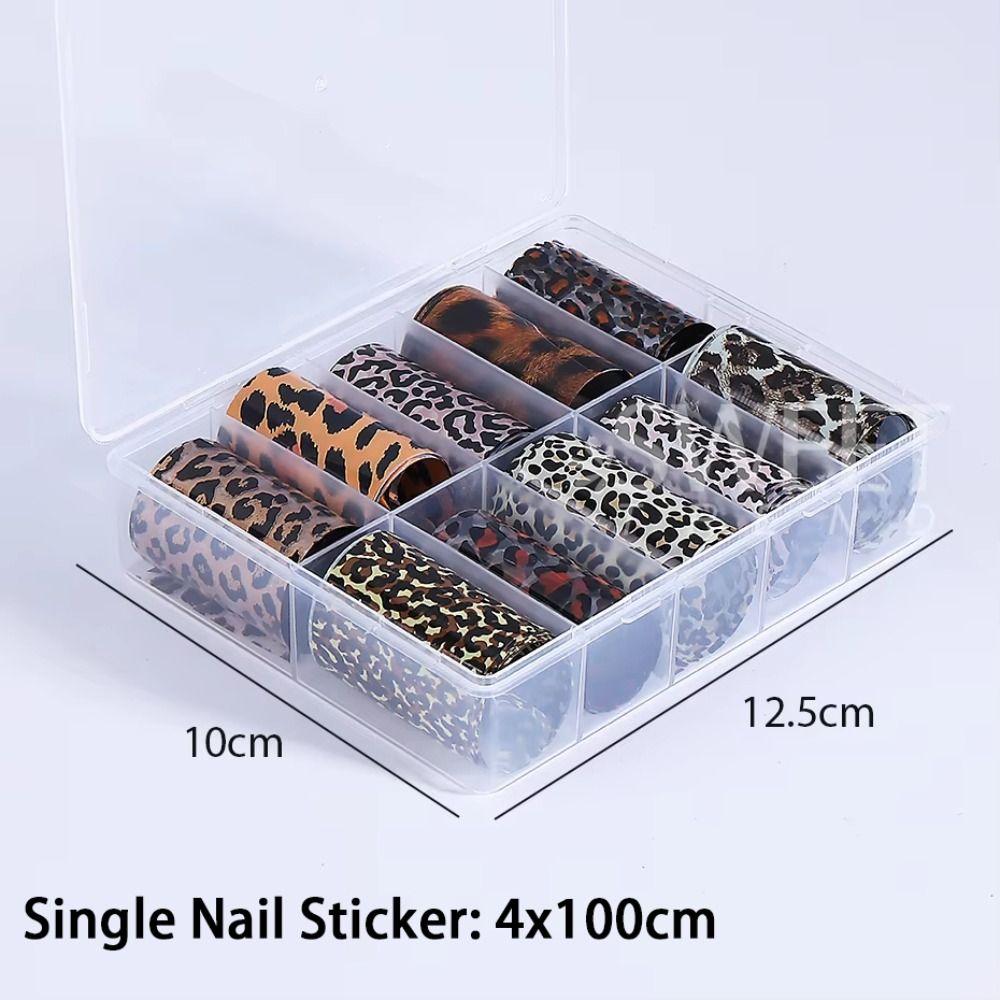 10 Stück/Box Leopardendruck Transfer Nagelfolien Aufkleber 4x100cm DIY Nagelaufkleber Tiermuster Nail Art Transferpapier
