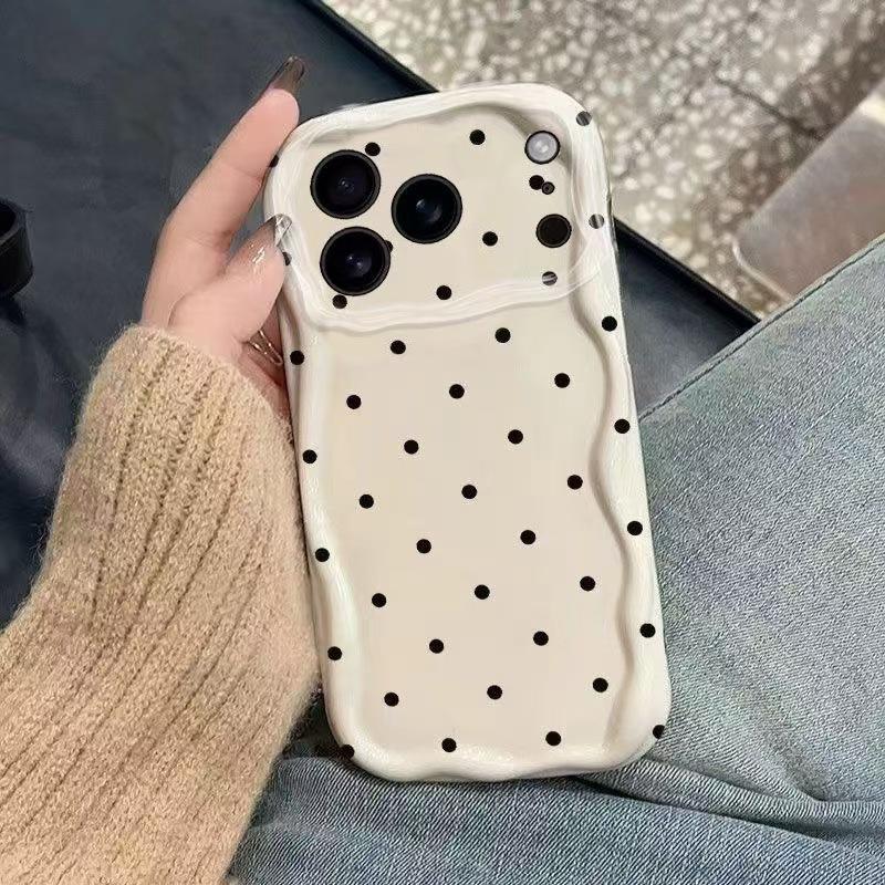 Black polka dot case for Apple iPhone 17, iPhone 16 Pro Max, new 15 Pro, minimalist design, 14 Pro full coverage. iPhone 7