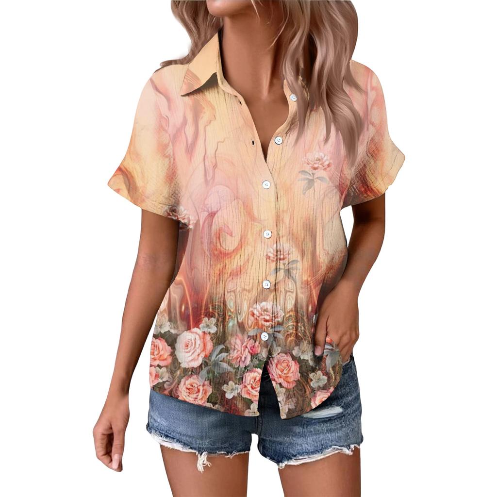 Women's Fashionable Casual Loose Floral Print Short-sleeved Shirt