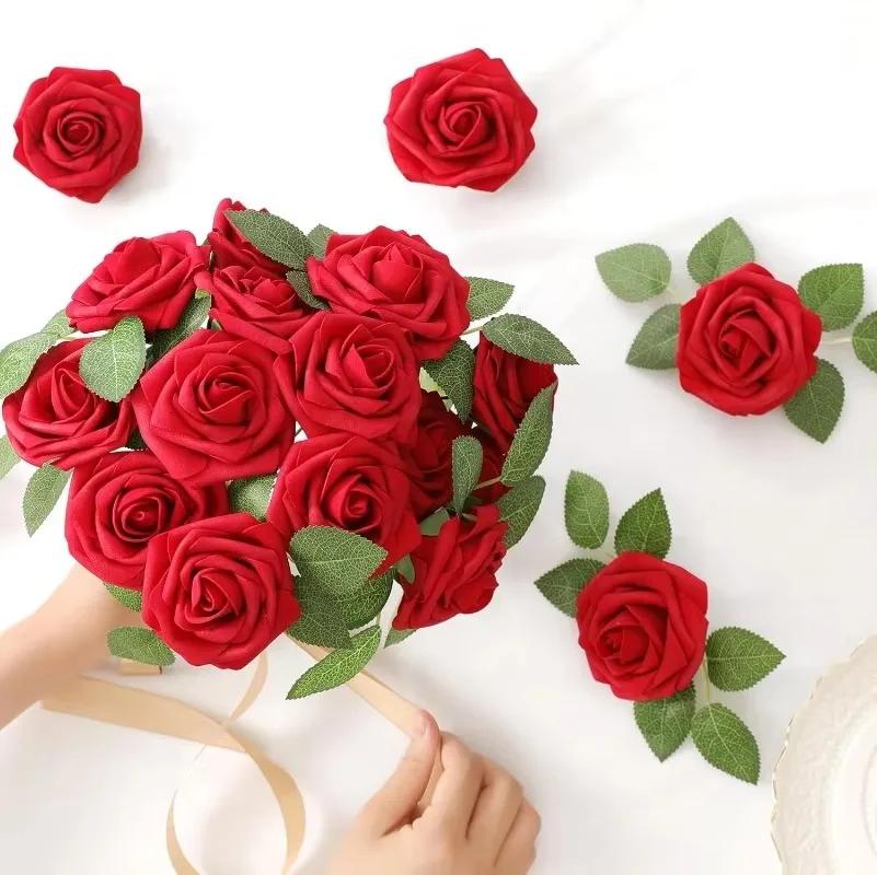 Wholesale Artificial Rose Flowers Foam Fake Flower Wedding Bridal Decoration Valentines Gift Simulation Roses Home Vase Decor