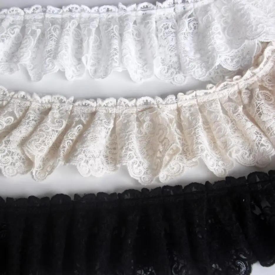 1Yard/lot(0.9meters) 7.5cm Wide New European Style Mesh Embroidery Lace Pleated Dress Clothing Accessories