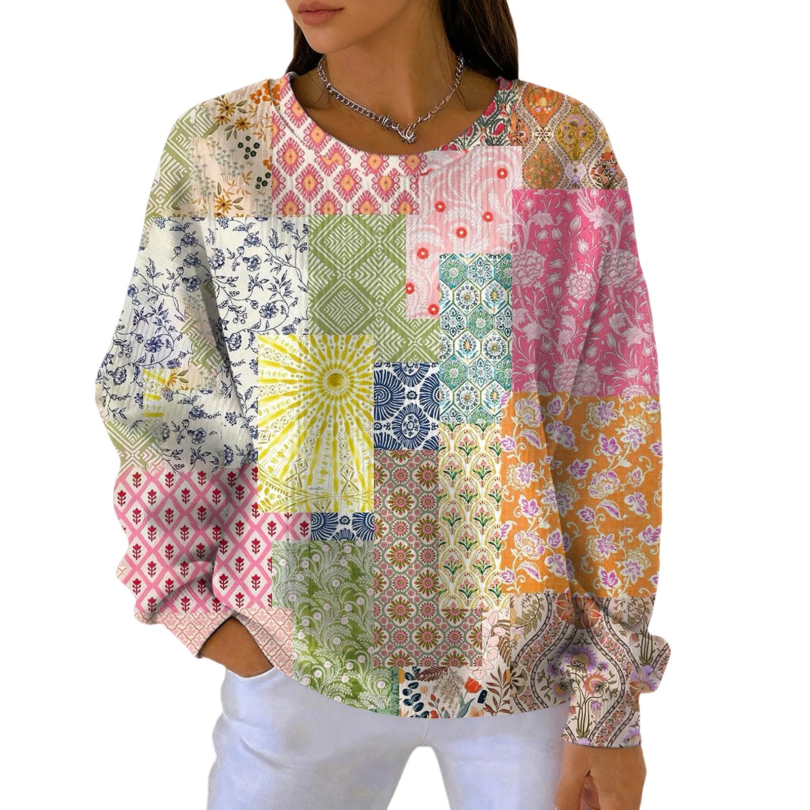 

Women s Fashion Casual Gradient Vintage Print Pullover Sports Long-Sleeve Top L рожевий