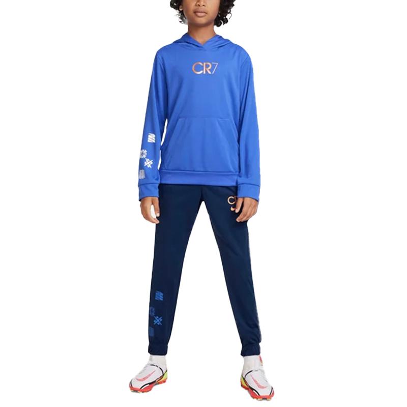Nike CR7 Series Letter Football Drop Shoulder Hoodie Long Sleeve Kids Hoodies Medium-Blue White DV3121-432