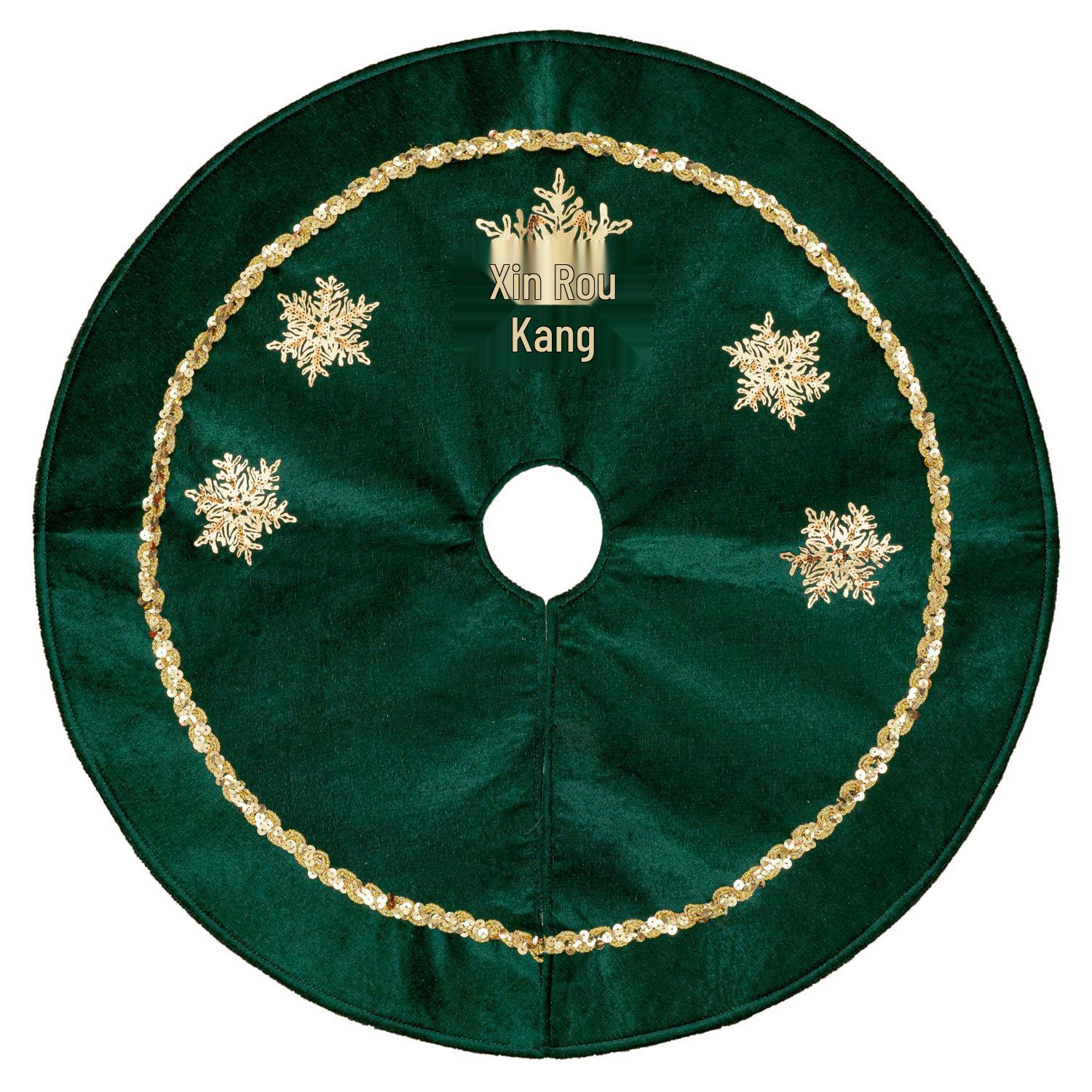 Velvet Green Christmas Tree Skirt with Gold Snowflake Sequins - All Sizes 24 inch зелёный