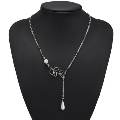 Sale Silver Color Big Leaf Simulated Pearl Water Droplets Necklaces &Pendants For Women Jewelry Accessories Collier