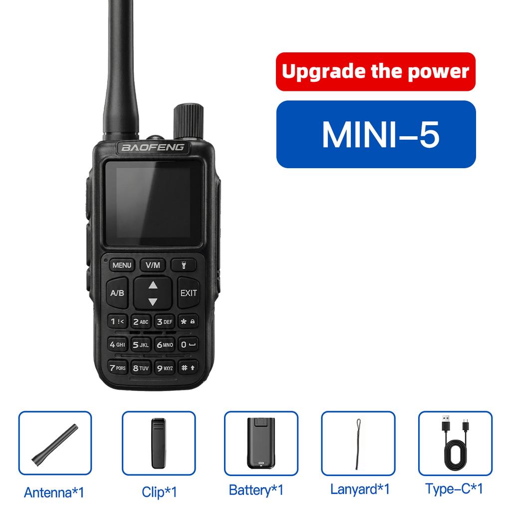 1/2PCS Baofeng MINI-5 Ual Band Dual PTT Walkie Talkie 5RMINI VOX FM Amateur Radio Type-C Charge Handheld Transceiver Two Way Rad