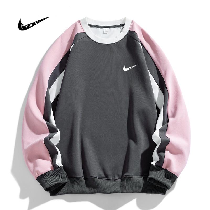 

Men s American-Style Heavyweight Color Block Hoodie: Casual Round Neck, Loose Fit for Spring & Autumn. M