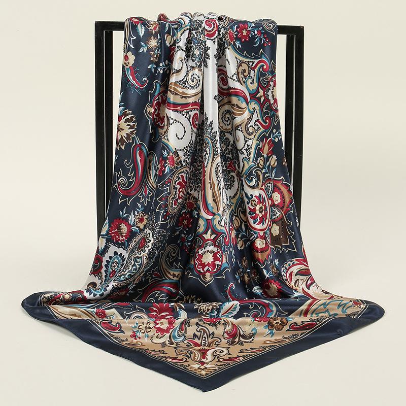 90*90Cm Women Square Silk Scarf Luxury Large Shawl Neckerchief Print Headband Female Foulard Bandana Wraps Hijab Scarves