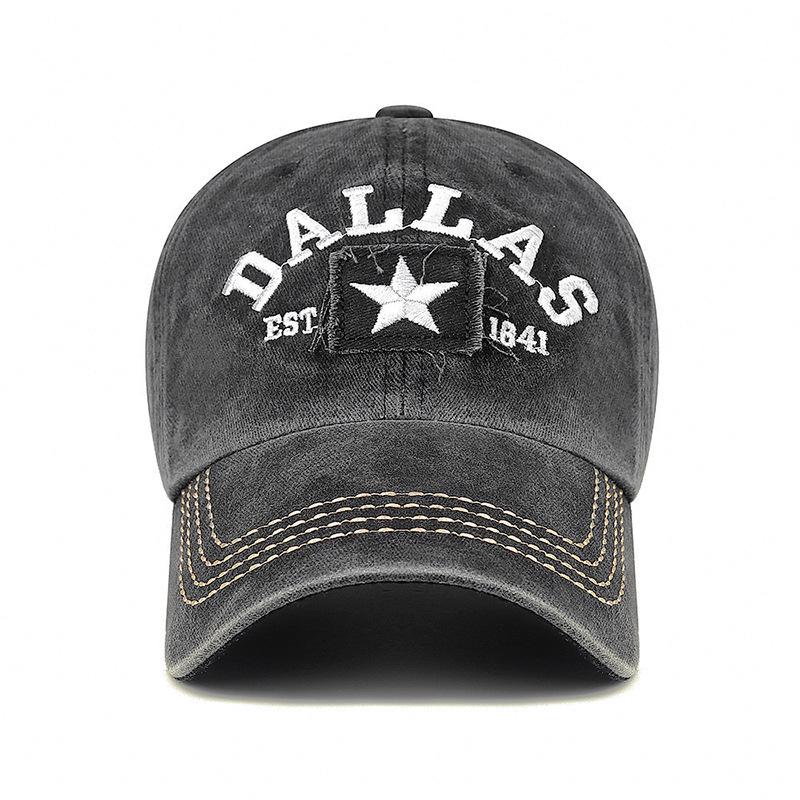 Pentagram Patch Washed Baseball Cap 1841 Embroidered Versatile Vintage Cap Faded Vintage Sun Cap