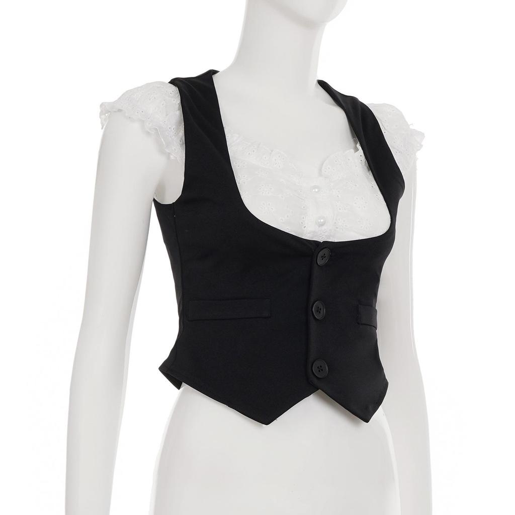 Vintage Preppy Two-Piece Spliced Vest: Sleek & Sexy Crop Top