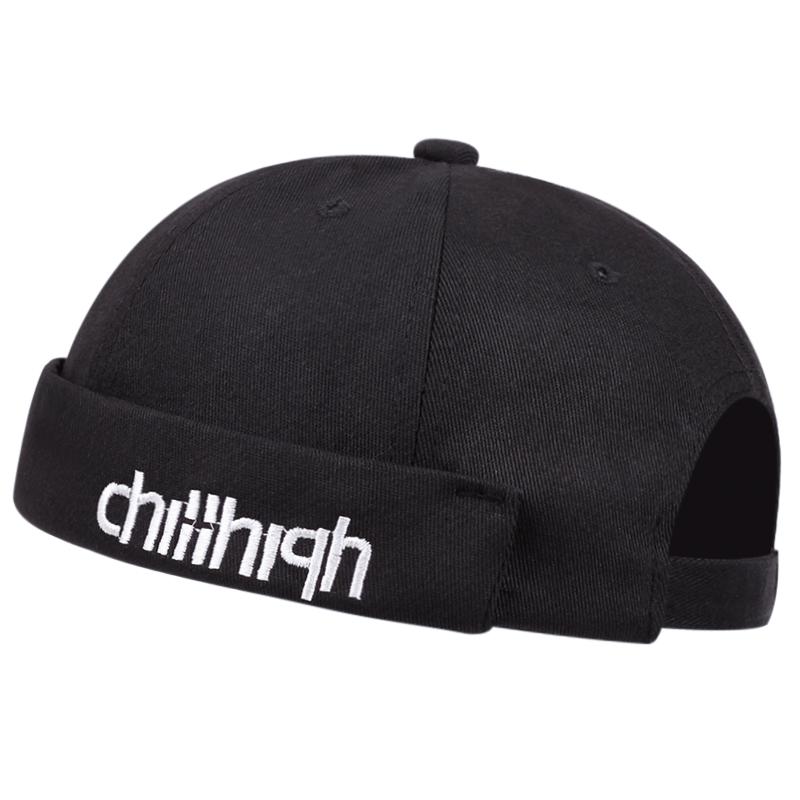 Unisex Hip Hop Melon Hat Brimless Skullcap Breathable Cotton Sailor Cap Adjustable Buckle Beanies Letter Embroidery Melon Hat