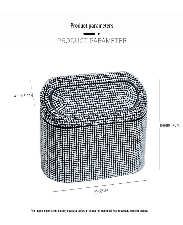 Rhinestone Car Trash Can - Flip-Top Hanging Interior Storage Bin