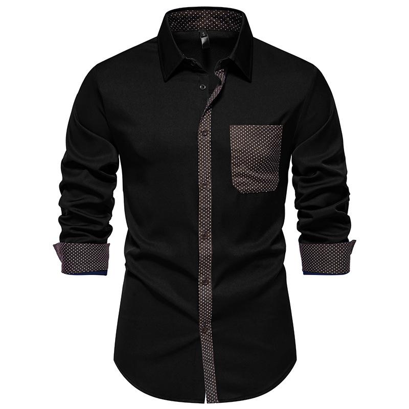 Casual Long-sleeved Shirt Men's Triangular Collar Contrasting Long-sleeved Shirt