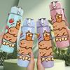 1PC Capybara Relax Fruit Cute Cartoon 750ml Color Plastic Sports Water Bottle Leakproof Flip Straw Lid Suitable for Sports Office Home Use