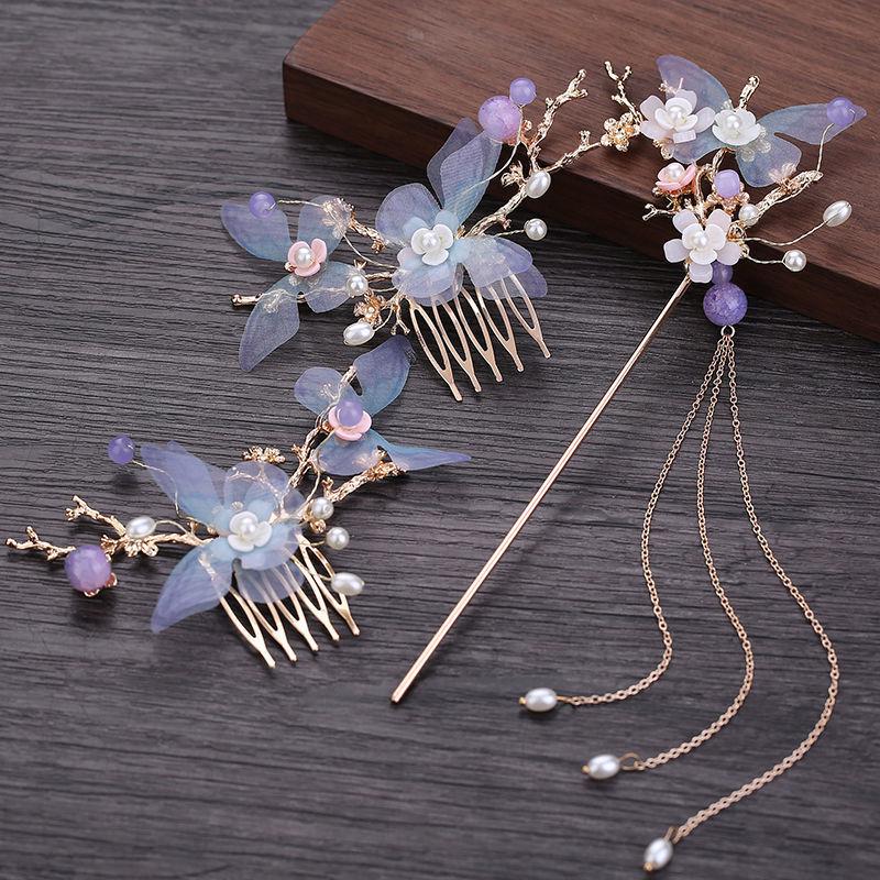 Ancient Style Hanfu Headdress Tassel Hairpin Set - Fairy-Inspired Chinese Costume Hair Accessories for Women