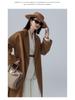 Petite Women's Mid-Length Camel Wool Coat - Loose Double-Faced Cashmere with Tie-Waist for Autumn and Winter.