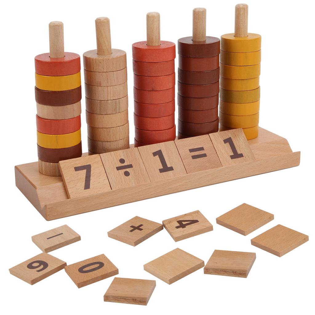 Children Wooden Blocks and Rings Stacking Toys Number Counting Learning Education Toy