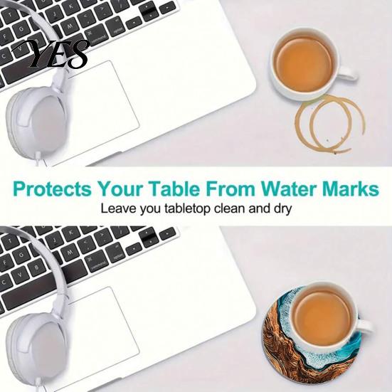 Wear-resistant Drink Coaster 6PCS Car Coaster, Reusable Ocean Theme Heat Resistant Pads, Non-Slip Non-burning Tabletop Stain Cup Holders, for