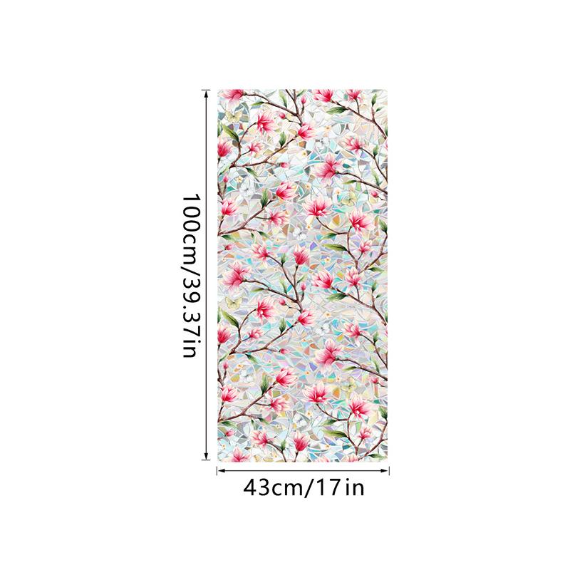 Window Film Static Cling Privacy Protection Stained Glass Film PVC Stained Colorful Plants Flowers Printed Home Decor Stickers