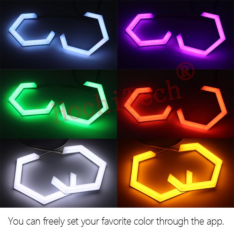2Pcs Hexagon RGBW Multi-Color Led Angel Eyes Chasing Flowing Halo Rings Sequential Turn Signal Cotton Light 70mm 80mm 86 90mm