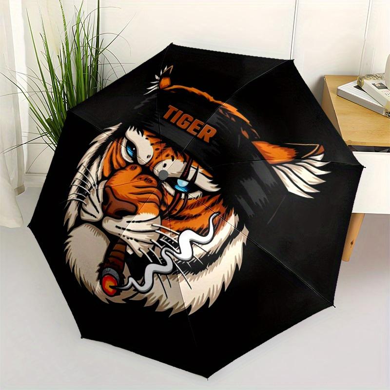 1pc Tiger Smoke Automatic Umbrella High Quality Canopy, Portable Folding Umbrella with, Ideal Gift for - Travel, Everyday, Formal Events, Stylish Acce