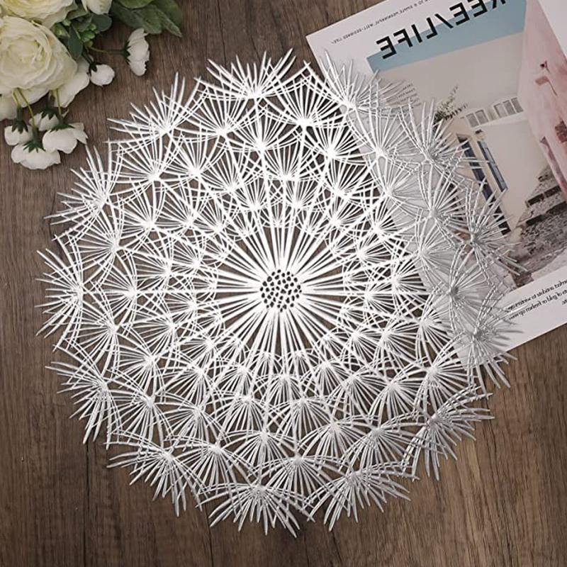 2/4PCS Dandelion Placemat for Dining Table PVC Plastic Hollow Coaster Table Bowl Mats Set Holiday Party Home Decor Wedding Party