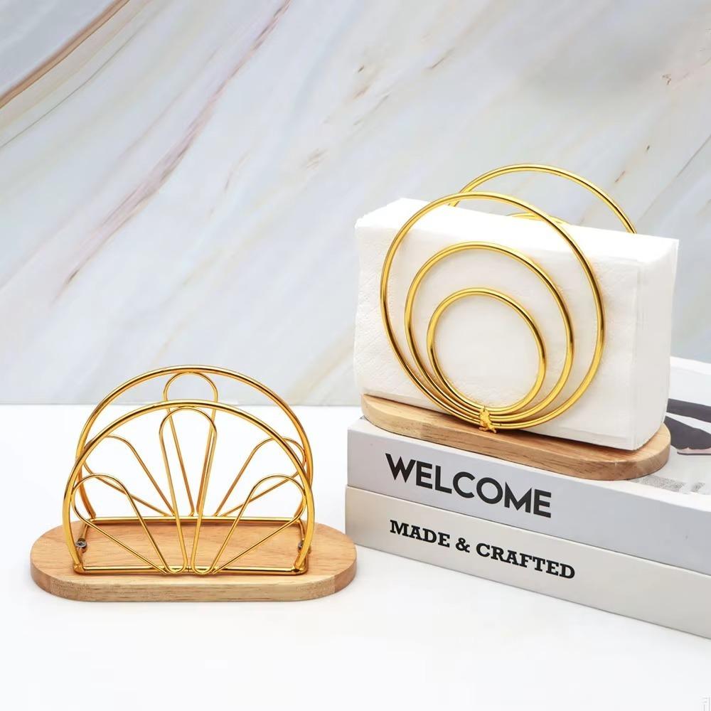 Creative Wood Base Iron Napkin Holder Modern Style Stable Countertop Napkin Organizer Paper Dispenser Rack Table Decoration