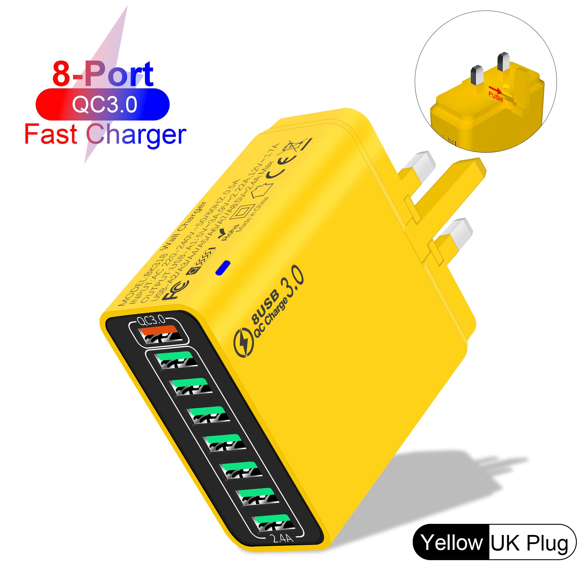 

8 в 1 65 Вт USB EU/US/UK/KR Plug зарядное устройство быстрая зарядка телефона зарядное устройство сетевой адаптер для iPhone Samsung Xiaomi Multi Port UK Yellow